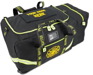 Lightning X Fireman's Value Edition XL Firefighter Step-in Turnout Gear Bag w/Wheels, Helmet Pocket and Custom Embroidered Name - BLACK