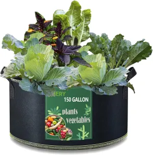 LINERY 4-Pack 150 Gallon Planting Grow Bag Black Heavy Duty Thickened Grow Bags Upgrade Hemming Process Grow Bag with Handles Non-Woven Fabric Plant Pots【4-150G】