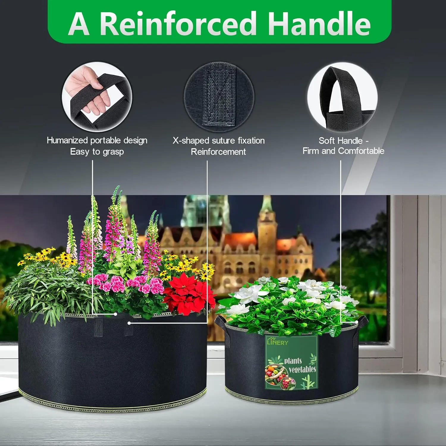 LINERY 4-Pack 150 Gallon Planting Grow Bag Black Heavy Duty Thickened Grow Bags Upgrade Hemming Process Grow Bag with Handles Non-Woven Fabric Plant Pots【4-150G】