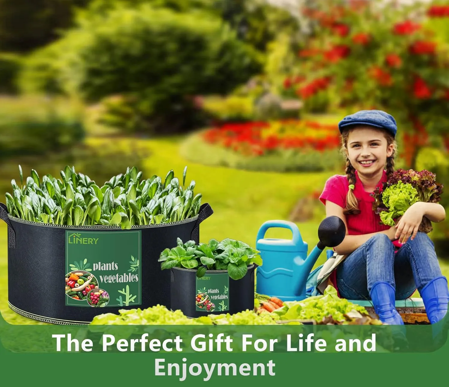 LINERY 4-Pack 150 Gallon Planting Grow Bag Black Heavy Duty Thickened Grow Bags Upgrade Hemming Process Grow Bag with Handles Non-Woven Fabric Plant Pots【4-150G】