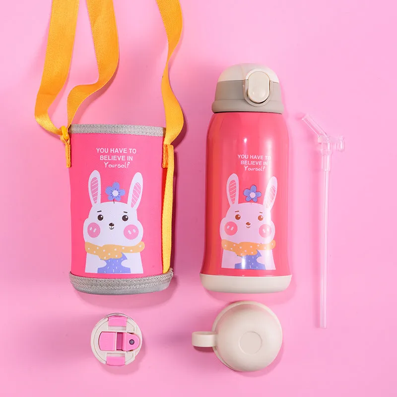 Little Cute Rabbit Thermal Insulation Children Pot With Straw Cup