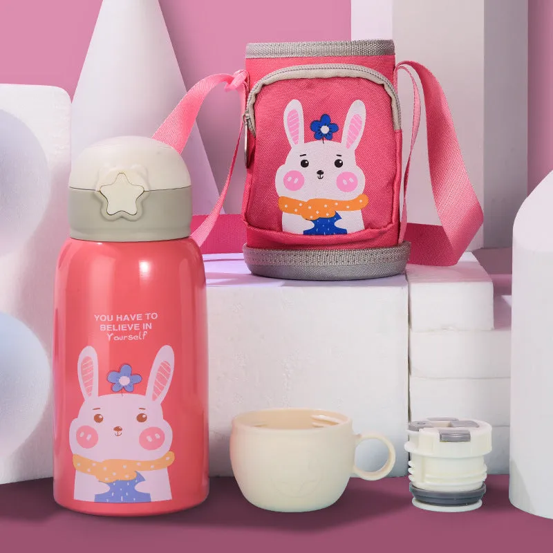 Little Cute Rabbit Thermal Insulation Children Pot With Straw Cup