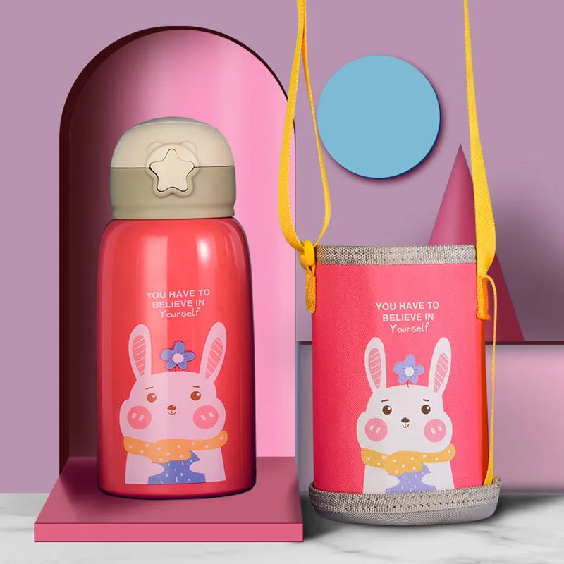 Little Cute Rabbit Thermal Insulation Children Pot With Straw Cup