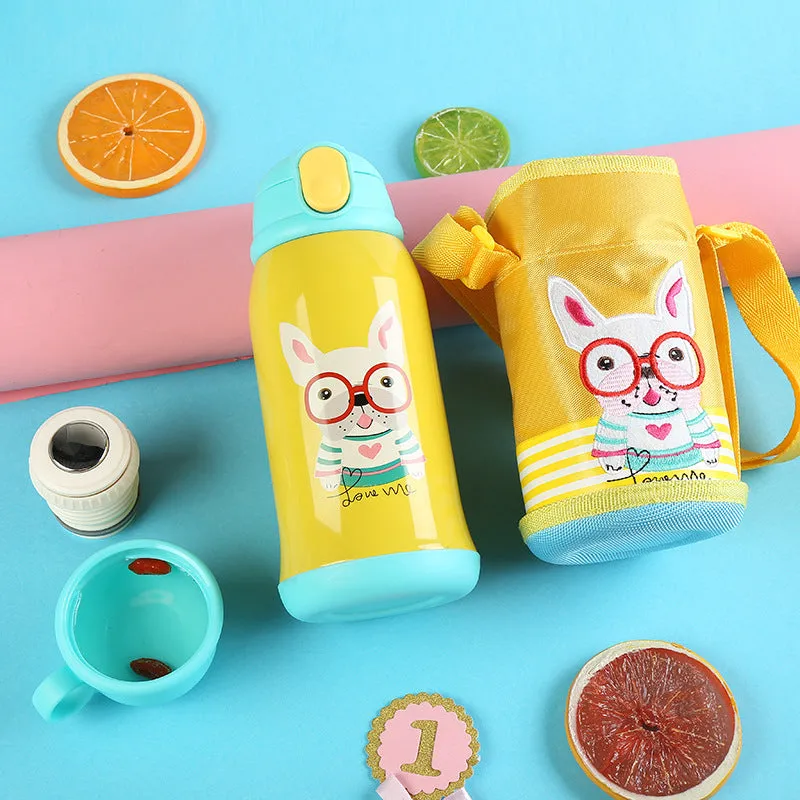 Little Cute Rabbit Thermal Insulation Children Pot With Straw Cup