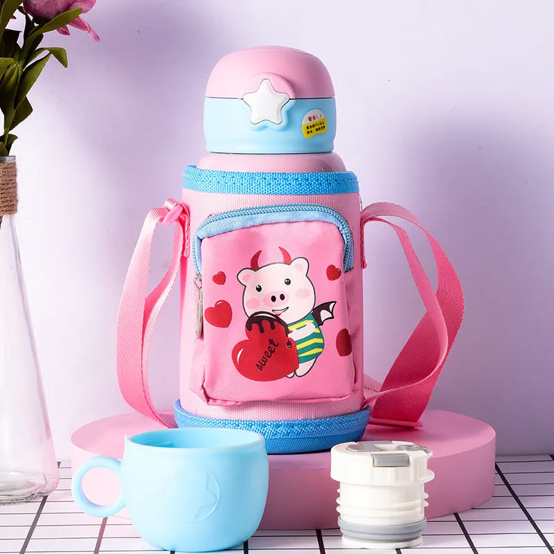 Little Cute Rabbit Thermal Insulation Children Pot With Straw Cup