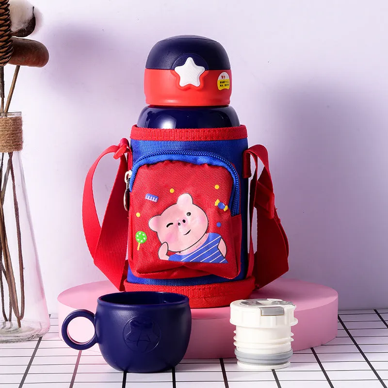 Little Cute Rabbit Thermal Insulation Children Pot With Straw Cup