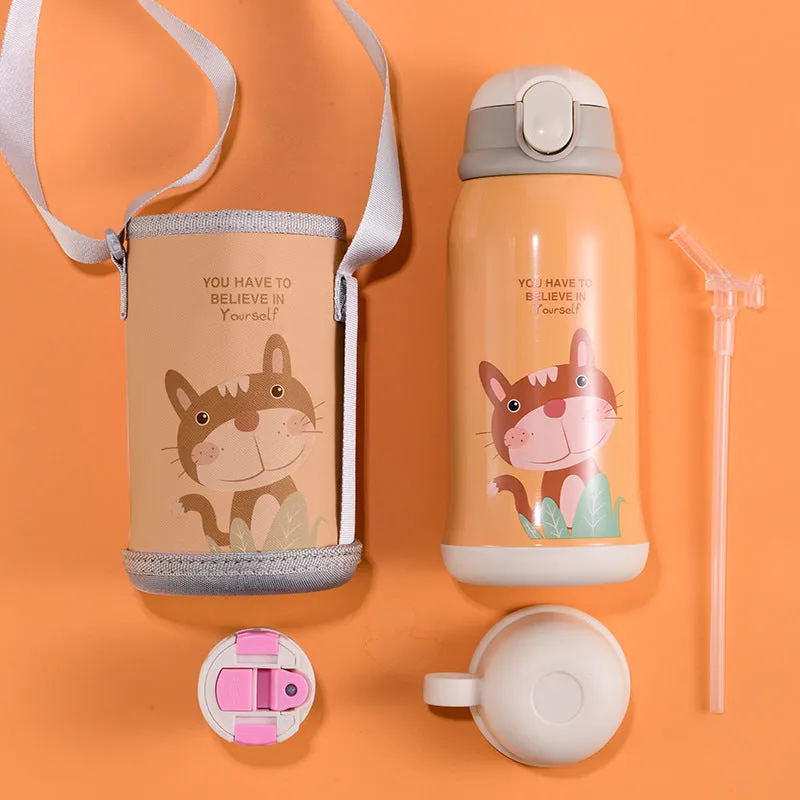 Little Cute Rabbit Thermal Insulation Children Pot With Straw Cup