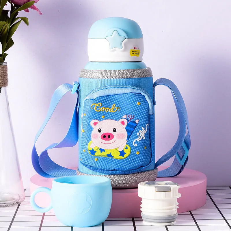 Little Cute Rabbit Thermal Insulation Children Pot With Straw Cup