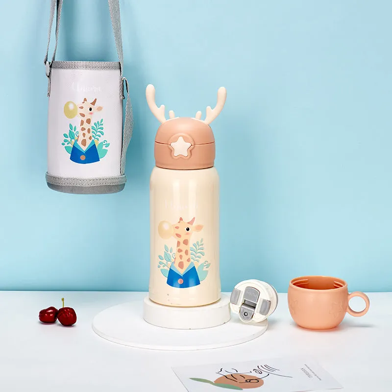 Little Cute Rabbit Thermal Insulation Children Pot With Straw Cup