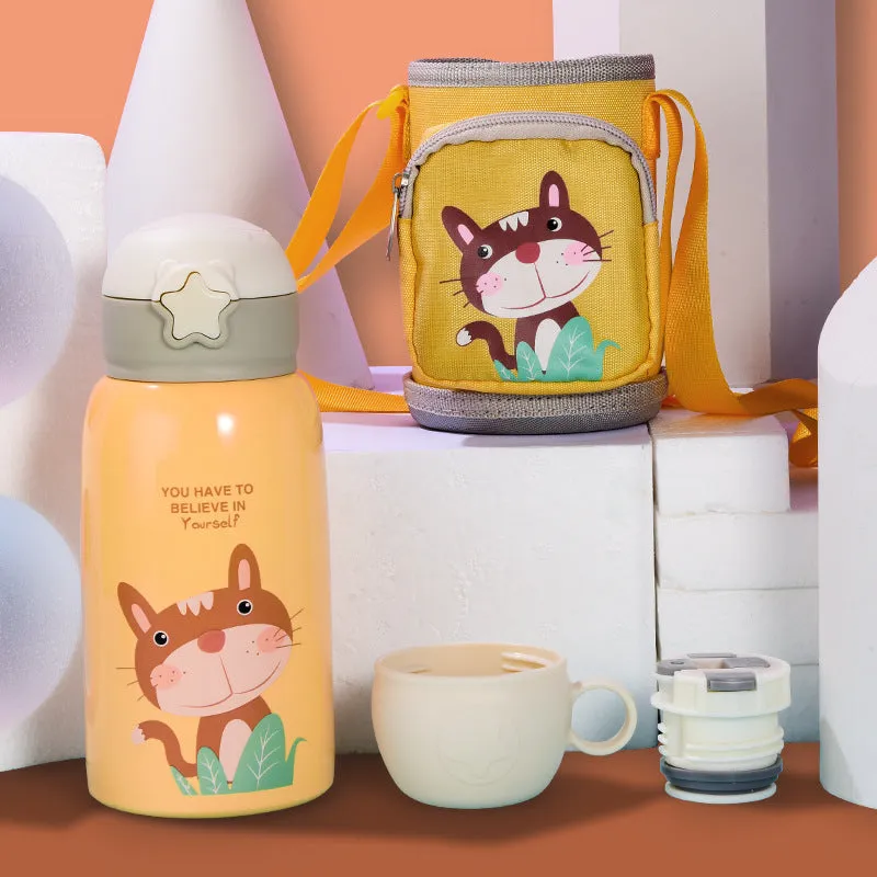 Little Cute Rabbit Thermal Insulation Children Pot With Straw Cup