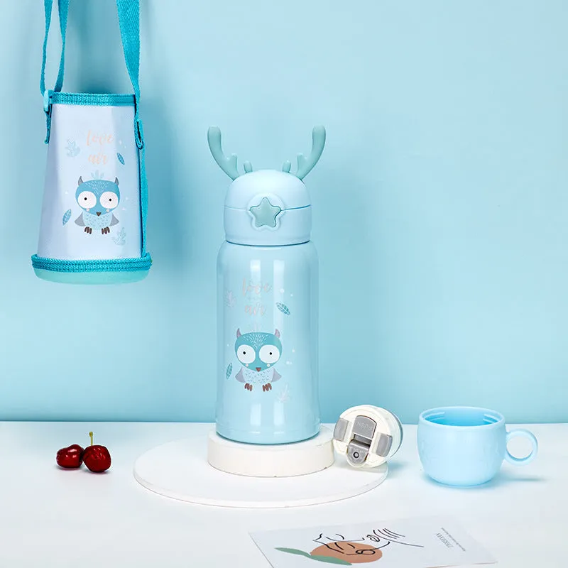 Little Cute Rabbit Thermal Insulation Children Pot With Straw Cup