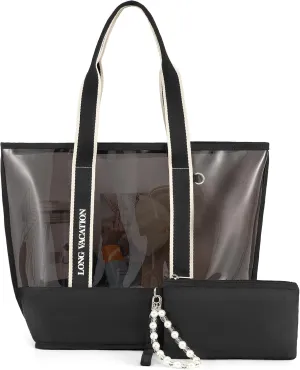 LONG VACATION Beach Bags for Women, PVC Travel Tote Waterproof Sandproof, Beach Bag with Zipper, Iridescent Beach Tote Bag