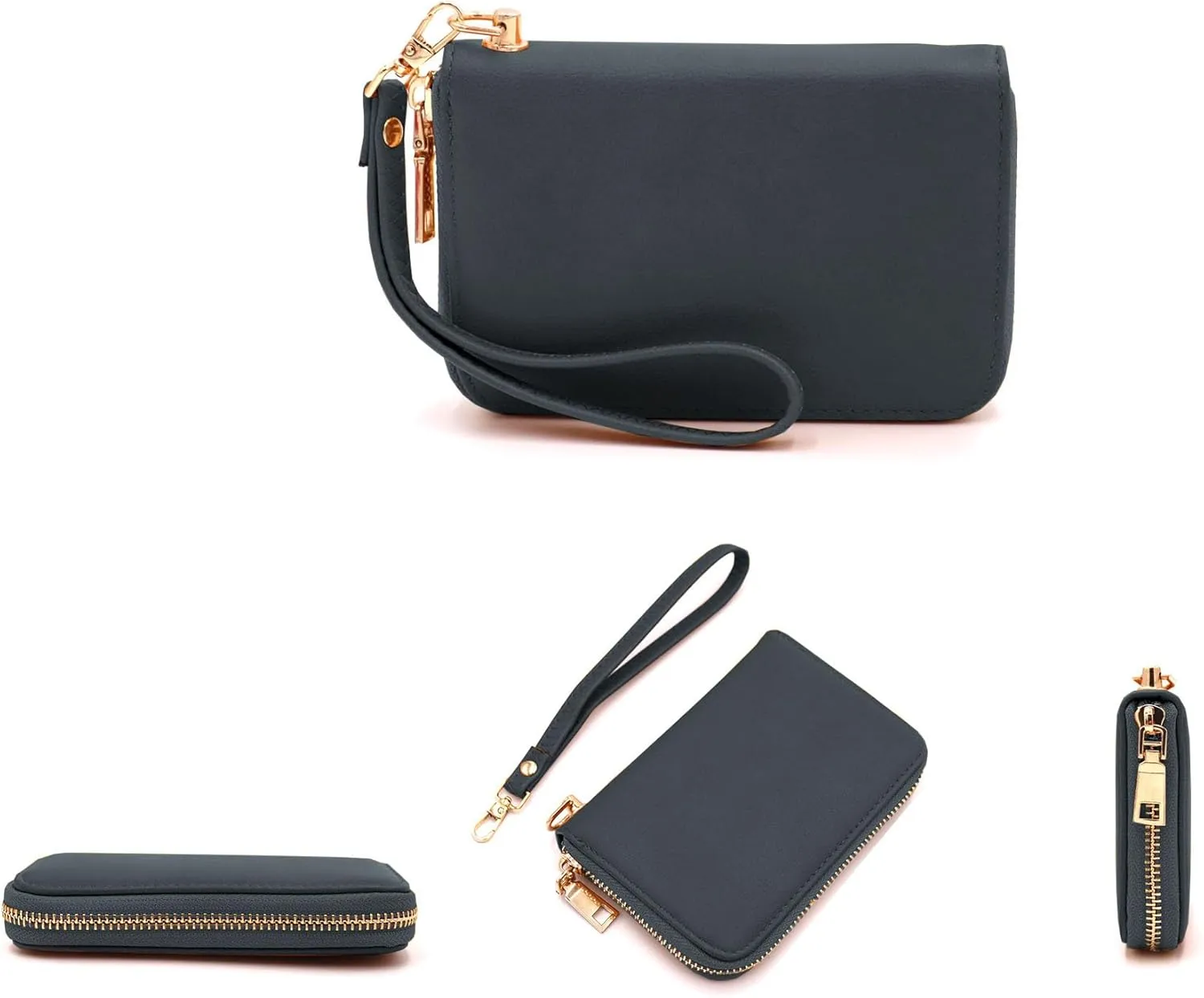 LOVESOME Womens Small Zip Around, Double Zip Around - Double Compartment Wristlet Wallet with Wrist Strap