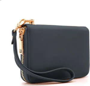 LOVESOME Womens Small Zip Around, Double Zip Around - Double Compartment Wristlet Wallet with Wrist Strap