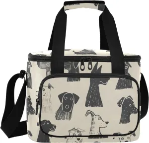Lunch Bag Women Insulated Lunch Box Shoulder Lunch Tote Reusable Cooler Lunchbox Handbag Organizer for Work Picnic Hiking A Riso Print Of Different Types Of Dogs Hand Carved Lines Printed Ink Textur