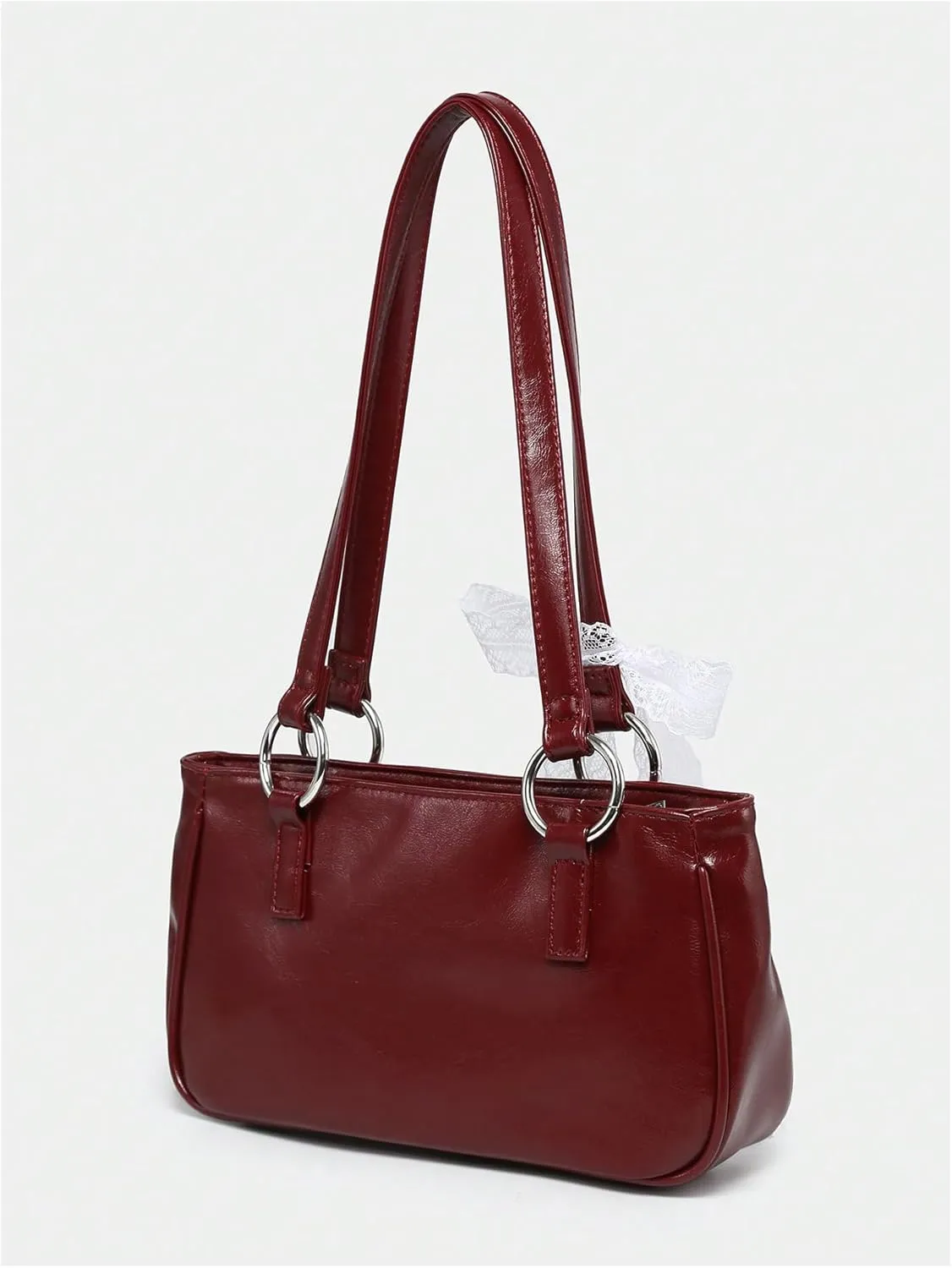 MakeMeChic Women's PU Leather Double Strap Ring Linked Shoulder Bag Underarm Handbags