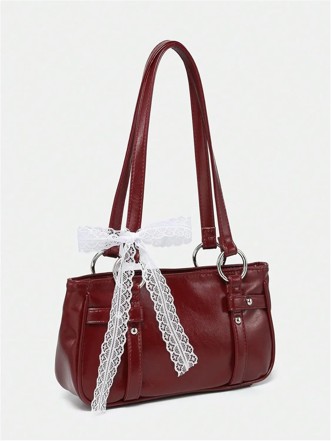 MakeMeChic Women's PU Leather Double Strap Ring Linked Shoulder Bag Underarm Handbags