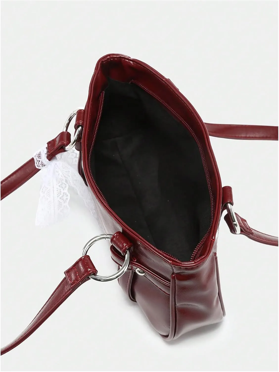 MakeMeChic Women's PU Leather Double Strap Ring Linked Shoulder Bag Underarm Handbags