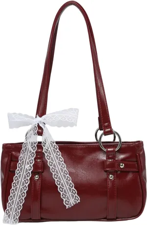 MakeMeChic Women's PU Leather Double Strap Ring Linked Shoulder Bag Underarm Handbags