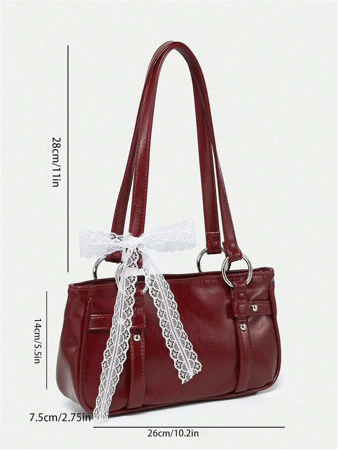 MakeMeChic Women's PU Leather Double Strap Ring Linked Shoulder Bag Underarm Handbags