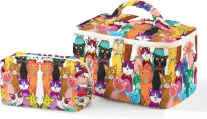 Makeup Bag For Women,Travel Toiletry Organizer,Cute Quilted Cotton Cosmetic Pouch,Portable Make Up Bags For Friendship Gift 2Pack