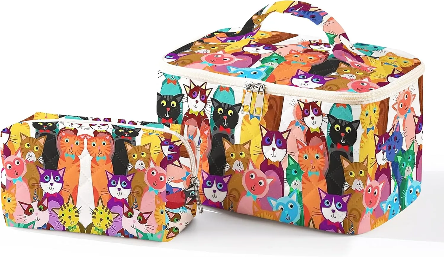 Makeup Bag For Women,Travel Toiletry Organizer,Cute Quilted Cotton Cosmetic Pouch,Portable Make Up Bags For Friendship Gift 2Pack