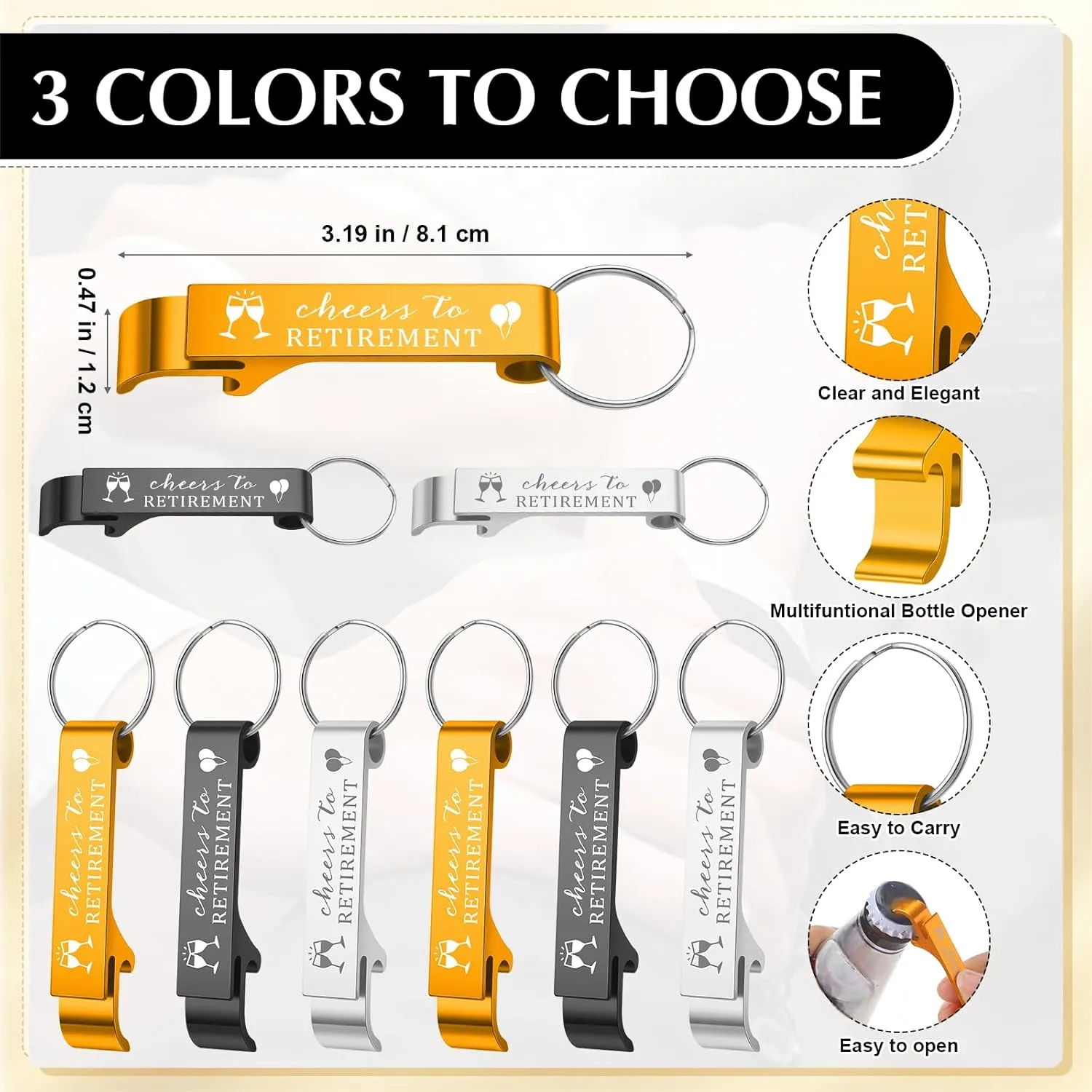 Maxcheck 100 Sets Retirement Favors for Guests Keychains Bottle Opener with Thank You Cards and Organza Bags Souvenirs Gifts