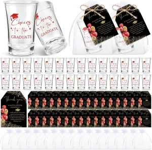 Maxcheck 50 Sets Graduation Party Favors for Guests Cheers to the Graduate Acrylic Shot Glasses with Thank You Cards and Organza Bags Graduation Gifts for Teacher Classmates Family(Red)