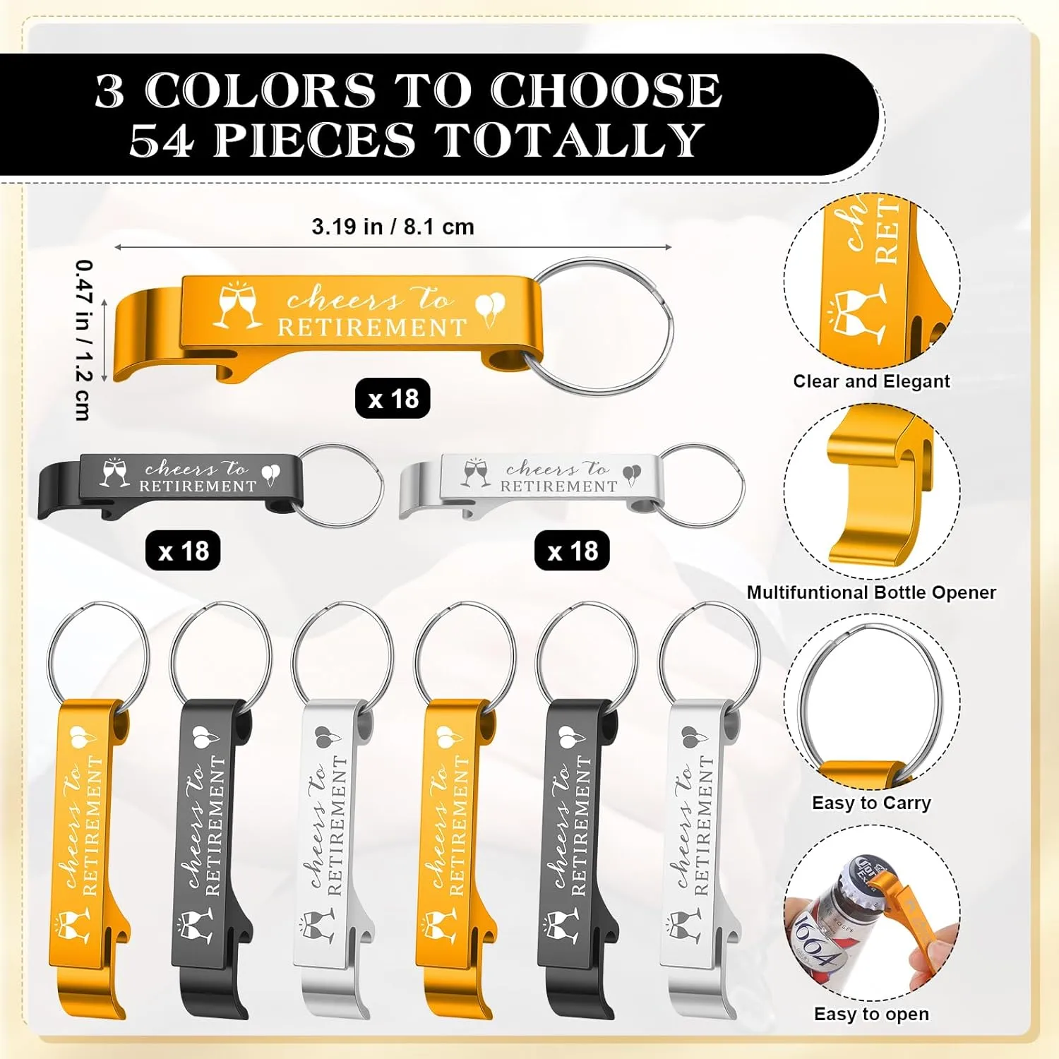 Maxcheck 54 Sets Retirement Favors for Guests Keychains Bottle Opener with Thank You Cards and Organza Bags Souvenirs Gifts