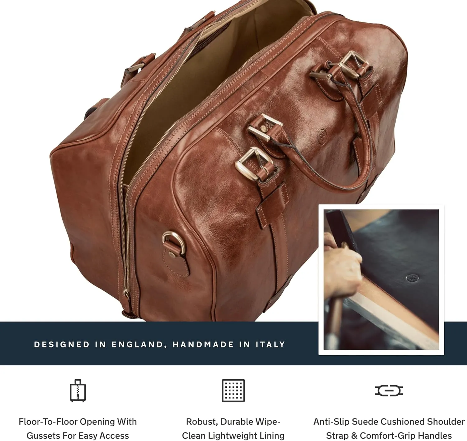 Maxwell Scott - Mens Italian Large Leather Duffle Bag for Luxury Travel - Handmade in Italy - The FleroL Chestnut Tan