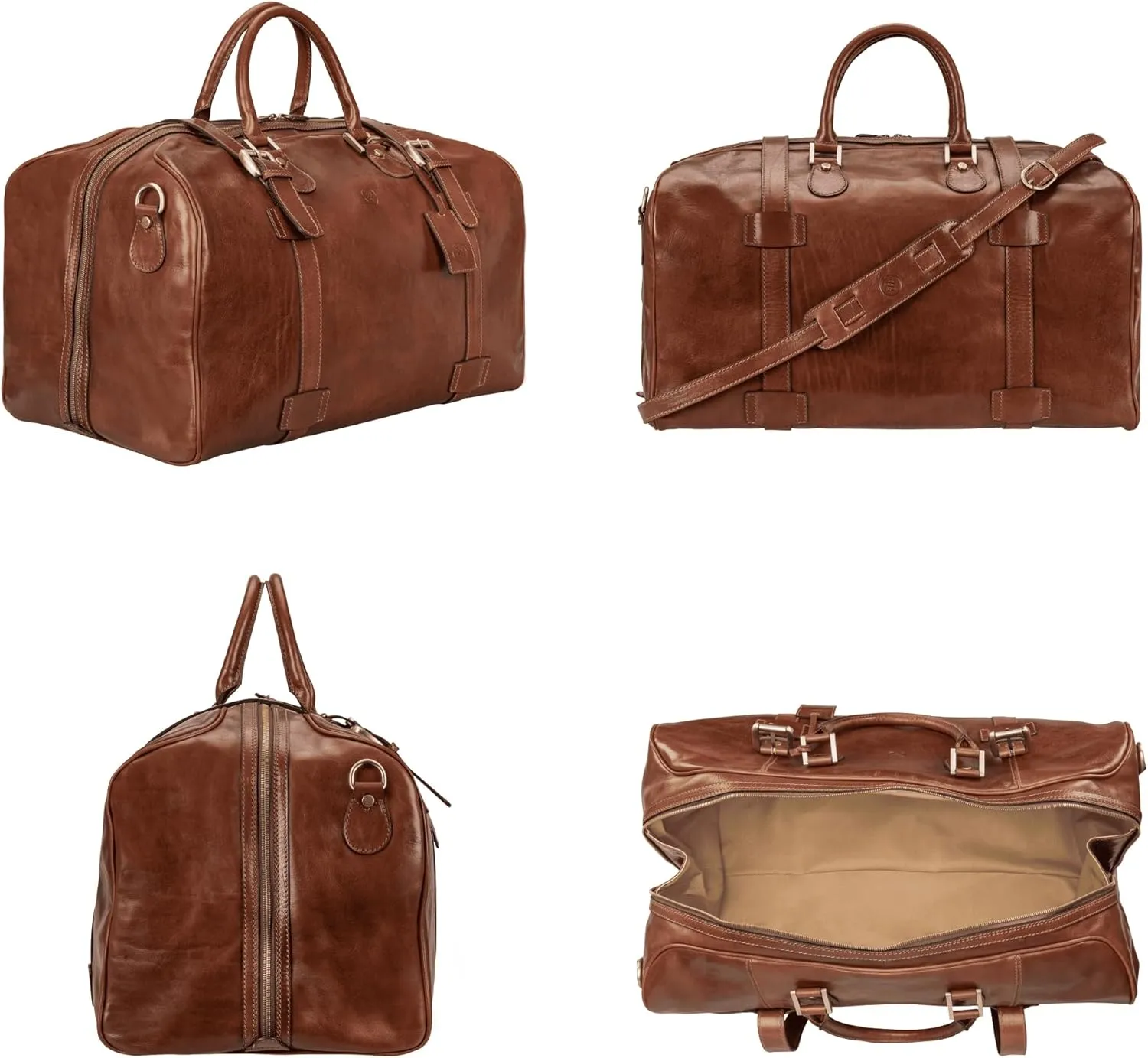 Maxwell Scott - Mens Italian Large Leather Duffle Bag for Luxury Travel - Handmade in Italy - The FleroL Chestnut Tan