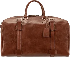 Maxwell Scott - Mens Italian Large Leather Duffle Bag for Luxury Travel - Handmade in Italy - The FleroL Chestnut Tan