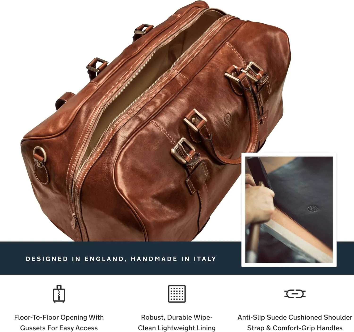 Maxwell Scott - Mens Leather Extra Large Travel Duffle Bag for Luxury Travel - Handmade in Italy - The FleroEL Chestnut Tan