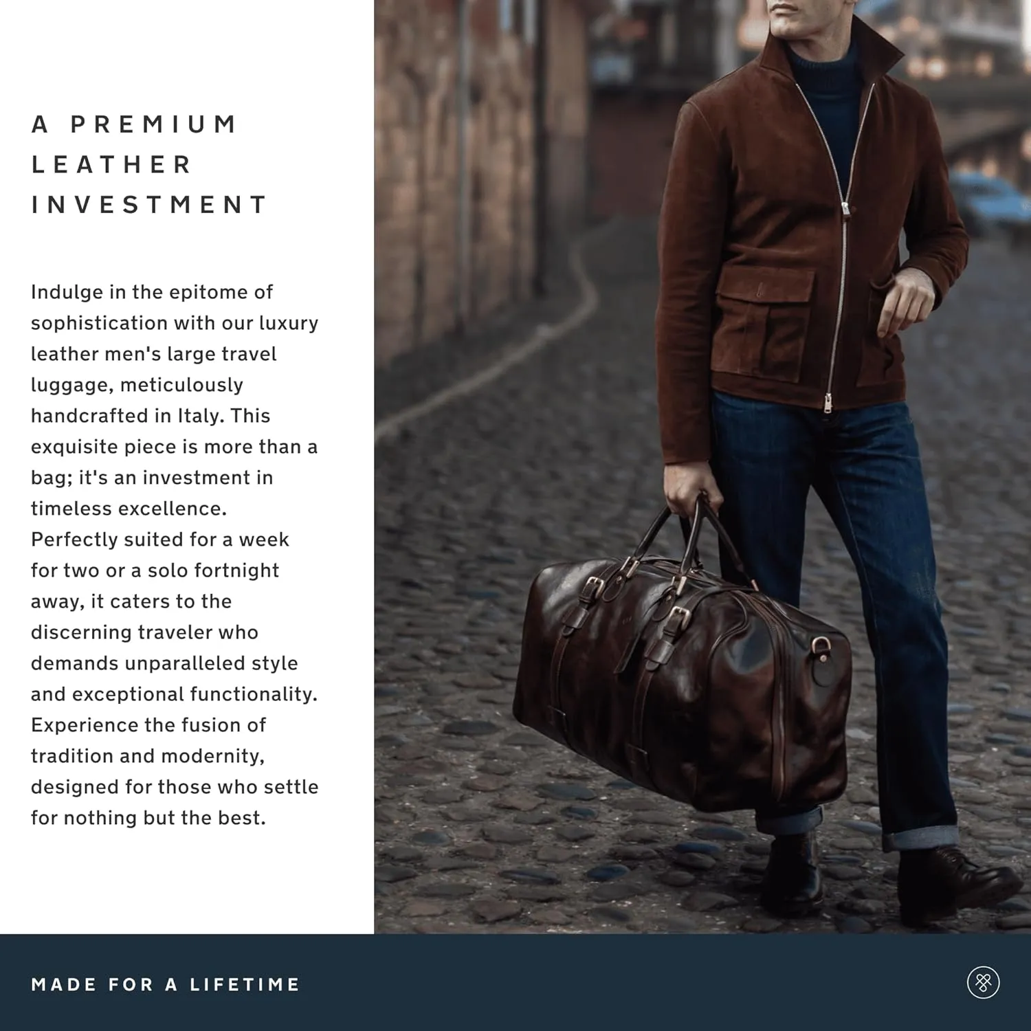 Maxwell Scott - Mens Leather Extra Large Travel Duffle Bag for Luxury Travel - Handmade in Italy - The FleroEL Chestnut Tan