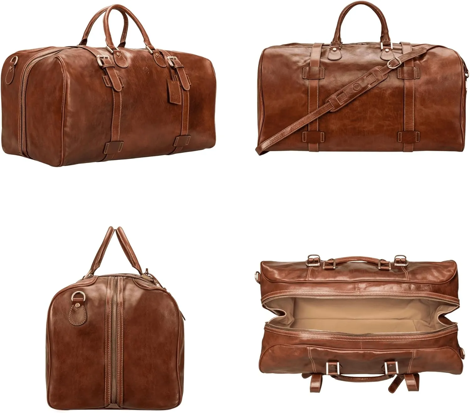 Maxwell Scott - Mens Leather Extra Large Travel Duffle Bag for Luxury Travel - Handmade in Italy - The FleroEL Chestnut Tan