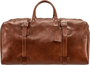 Maxwell Scott - Mens Leather Extra Large Travel Duffle Bag for Luxury Travel - Handmade in Italy - The FleroEL Chestnut Tan