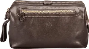 Maxwell Scott - Mens Luxury Leather Large Wash Bag Dopp Kit with Zip Opening - Handmade in Italy -The Duno Large Dark Brown