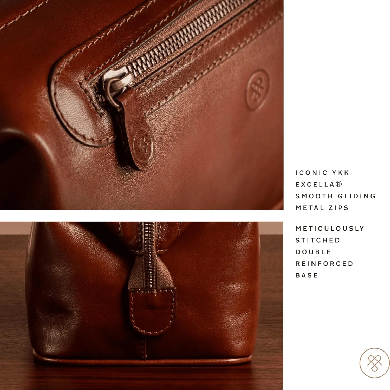 Maxwell Scott - Mens Luxury Leather Large Wash Bag Dopp Kit with Zip Opening - Handmade in Italy -The Duno Large Dark Brown