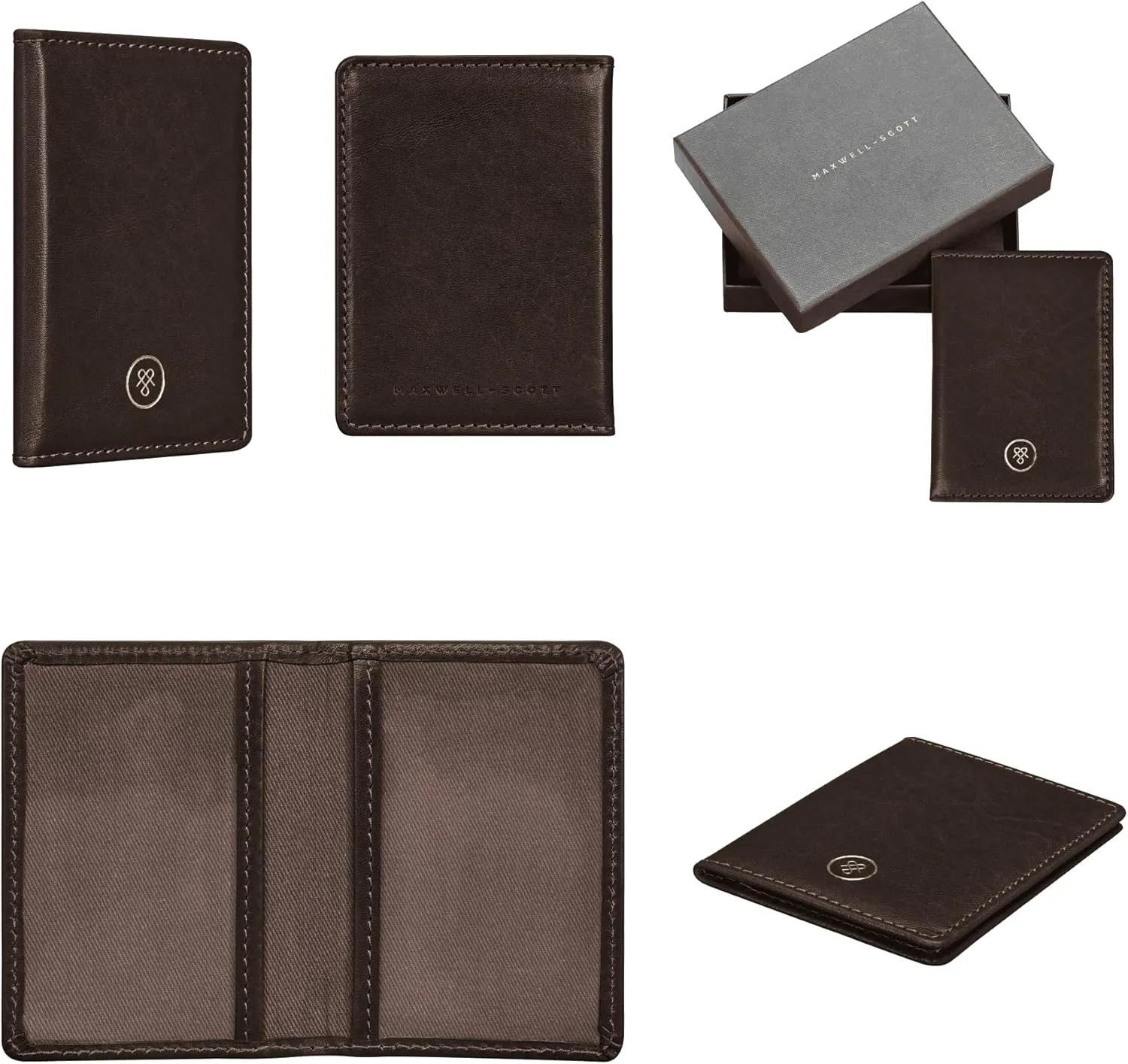 Maxwell Scott - Personalized Luxury Leather Travel Card Holder Case for Men Women with ID Section - The Solaro - Dark Brown