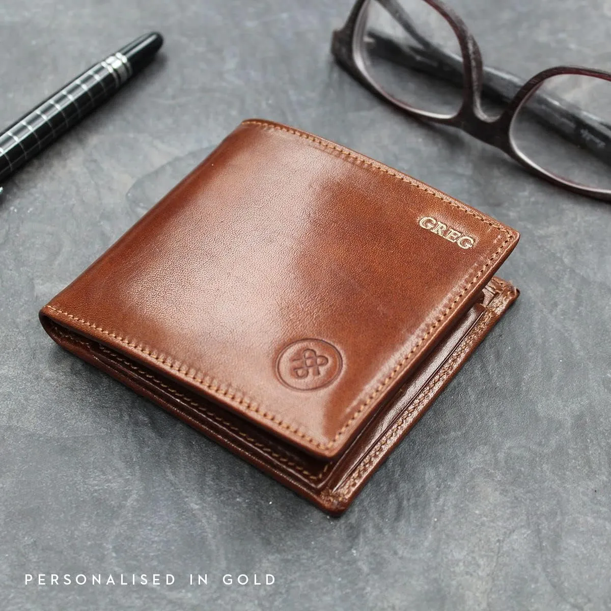 Maxwell Scott - Personalized Mens Classic Luxury Leather Bifold Card Wallet Billfold - The Vittore - Black