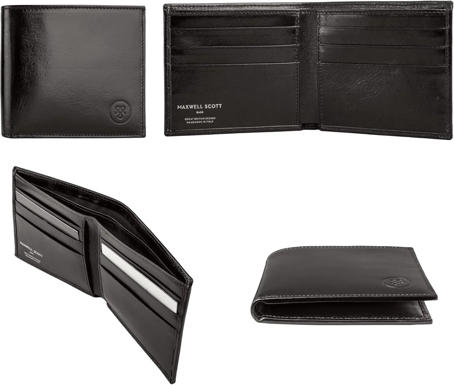 Maxwell Scott - Personalized Mens Classic Luxury Leather Bifold Card Wallet Billfold - The Vittore - Black