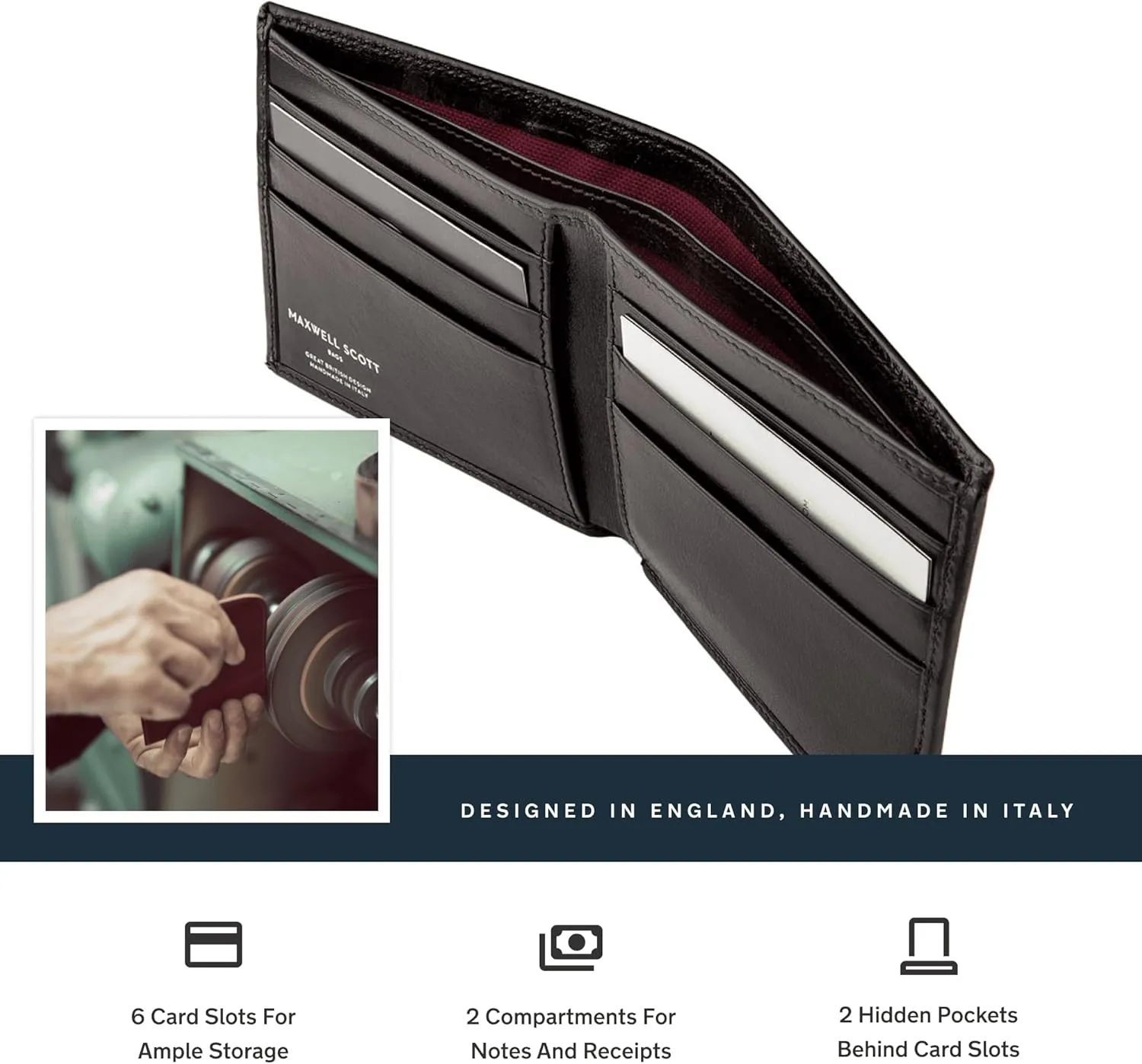 Maxwell Scott - Personalized Mens Classic Luxury Leather Bifold Card Wallet Billfold - The Vittore - Black