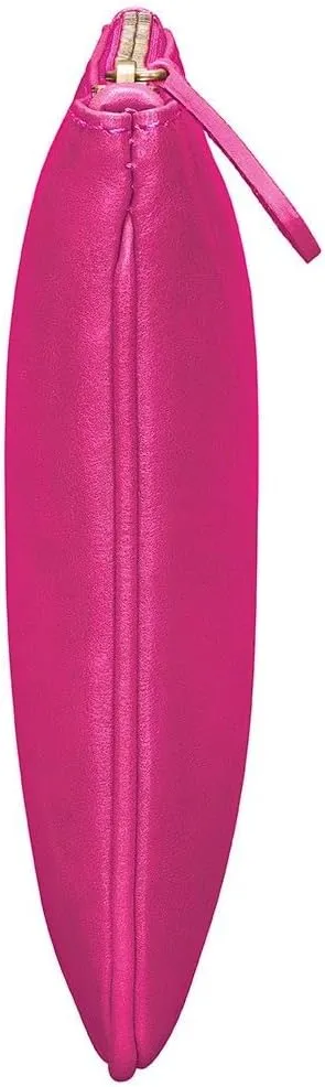 Maxwell Scott - Womens Luxury Designer Soft Leather Flat Makeup Bag Purse - Handmade in Italy- The Zeta Nappa - Hot Pink