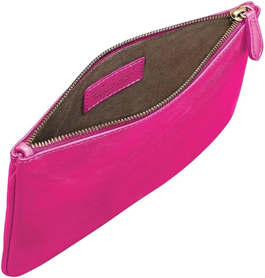 Maxwell Scott - Womens Luxury Designer Soft Leather Flat Makeup Bag Purse - Handmade in Italy- The Zeta Nappa - Hot Pink
