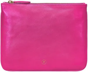 Maxwell Scott - Womens Luxury Designer Soft Leather Flat Makeup Bag Purse - Handmade in Italy- The Zeta Nappa - Hot Pink