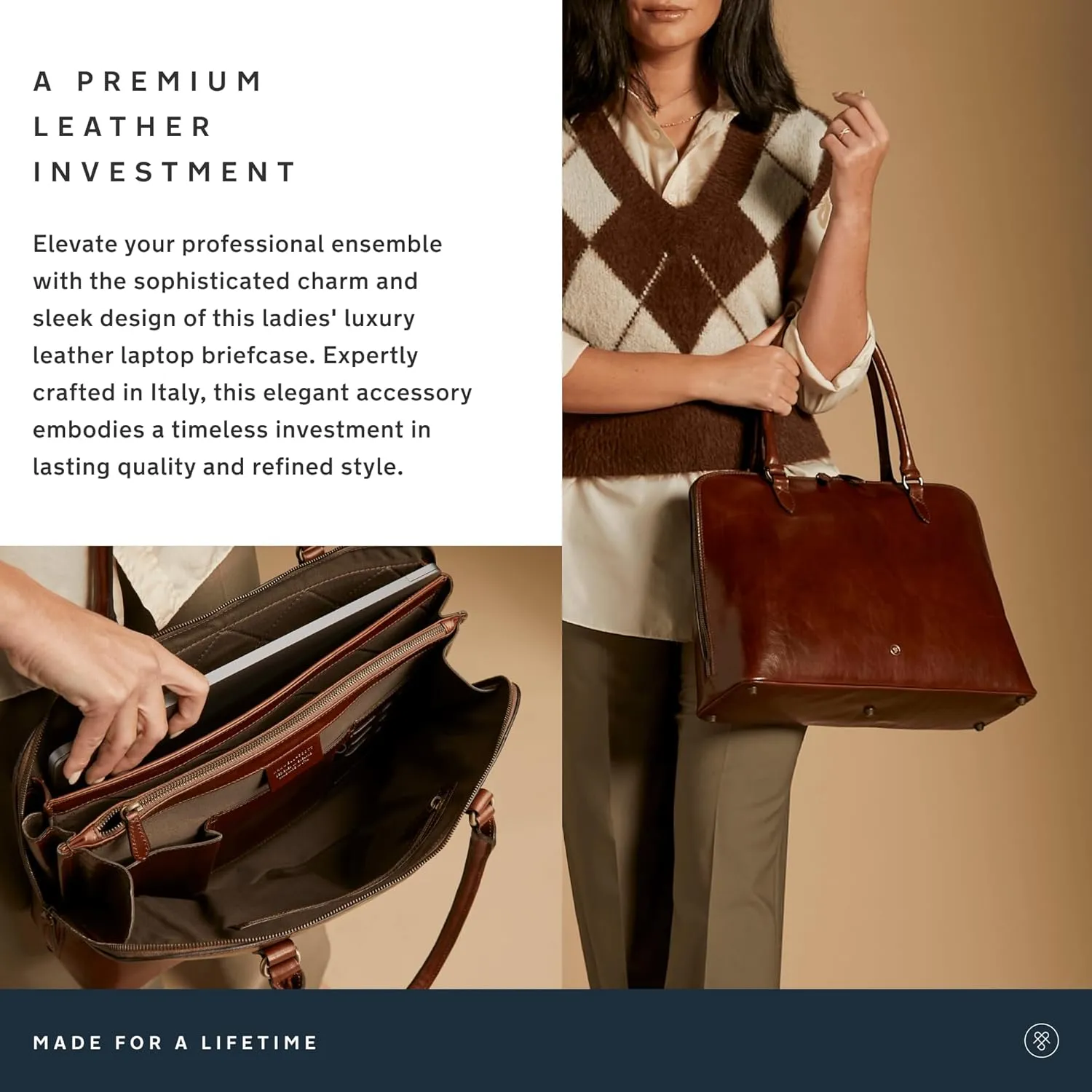 Maxwell Scott - Womens Luxury Leather Shoulder Business Briefcase Bag Purse - Handmade from Full Grain Hides - The Fiorella
