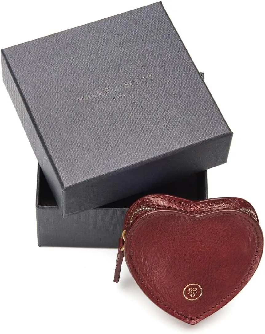 Maxwell Scott - Womens Luxury Leather Small Heart-Shaped Coin Wallet Purse - Handmade in Italy - The Mirabella Burgundy Red