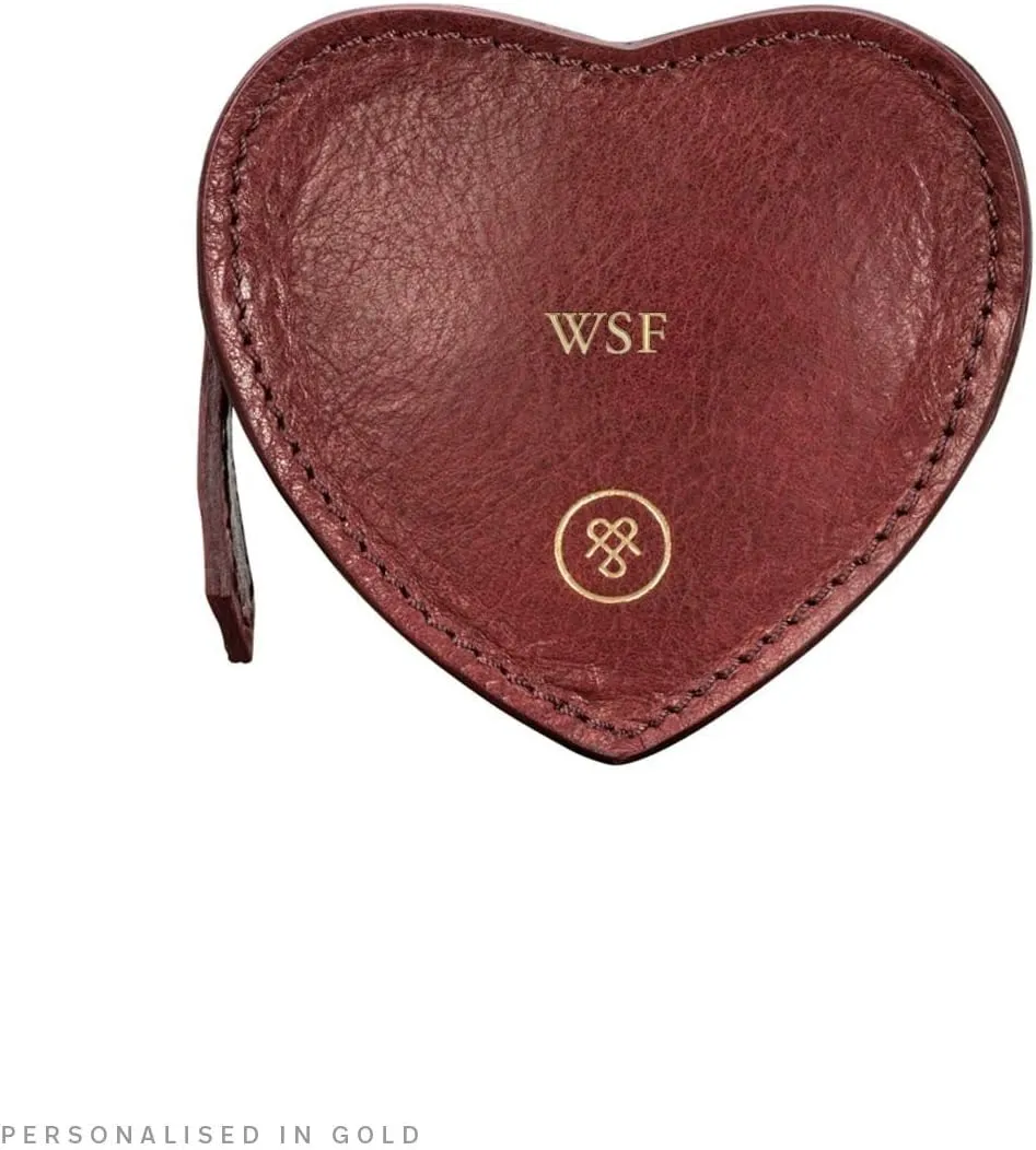 Maxwell Scott - Womens Luxury Leather Small Heart-Shaped Coin Wallet Purse - Handmade in Italy - The Mirabella Burgundy Red