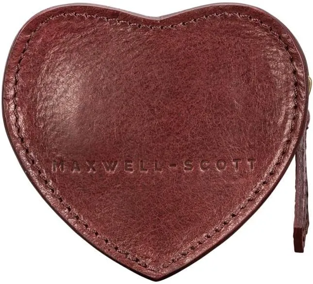 Maxwell Scott - Womens Luxury Leather Small Heart-Shaped Coin Wallet Purse - Handmade in Italy - The Mirabella Burgundy Red