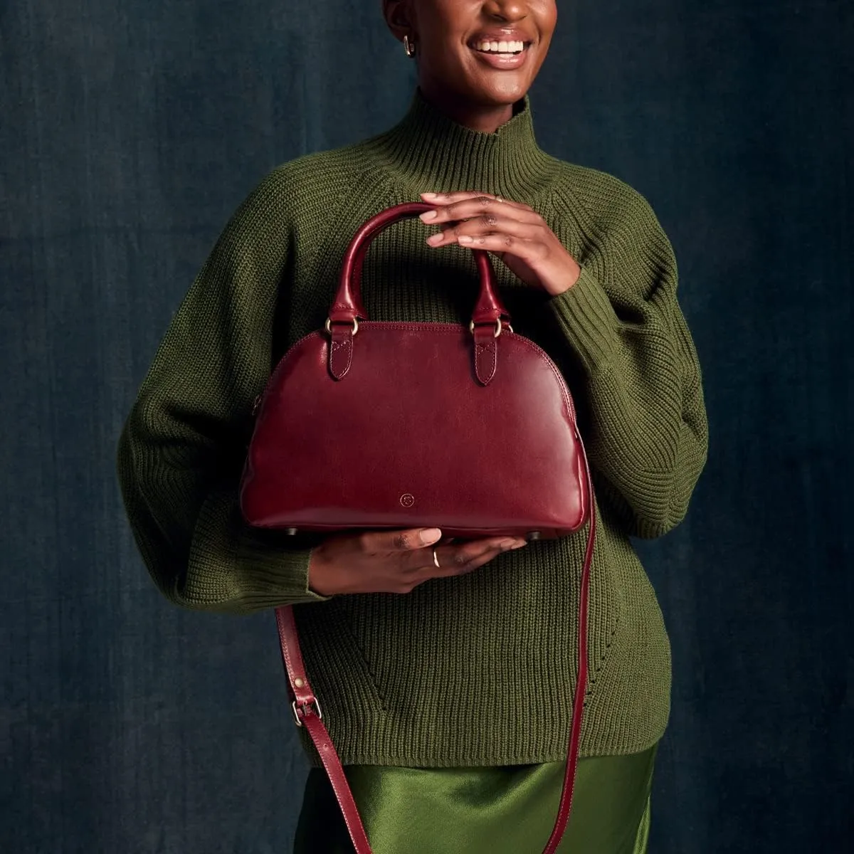 Maxwell Scott - Womens Luxury Leather Triple Zip Bowling Bag Purse with Shoulder Strap - Made in Italy - The LilianaS